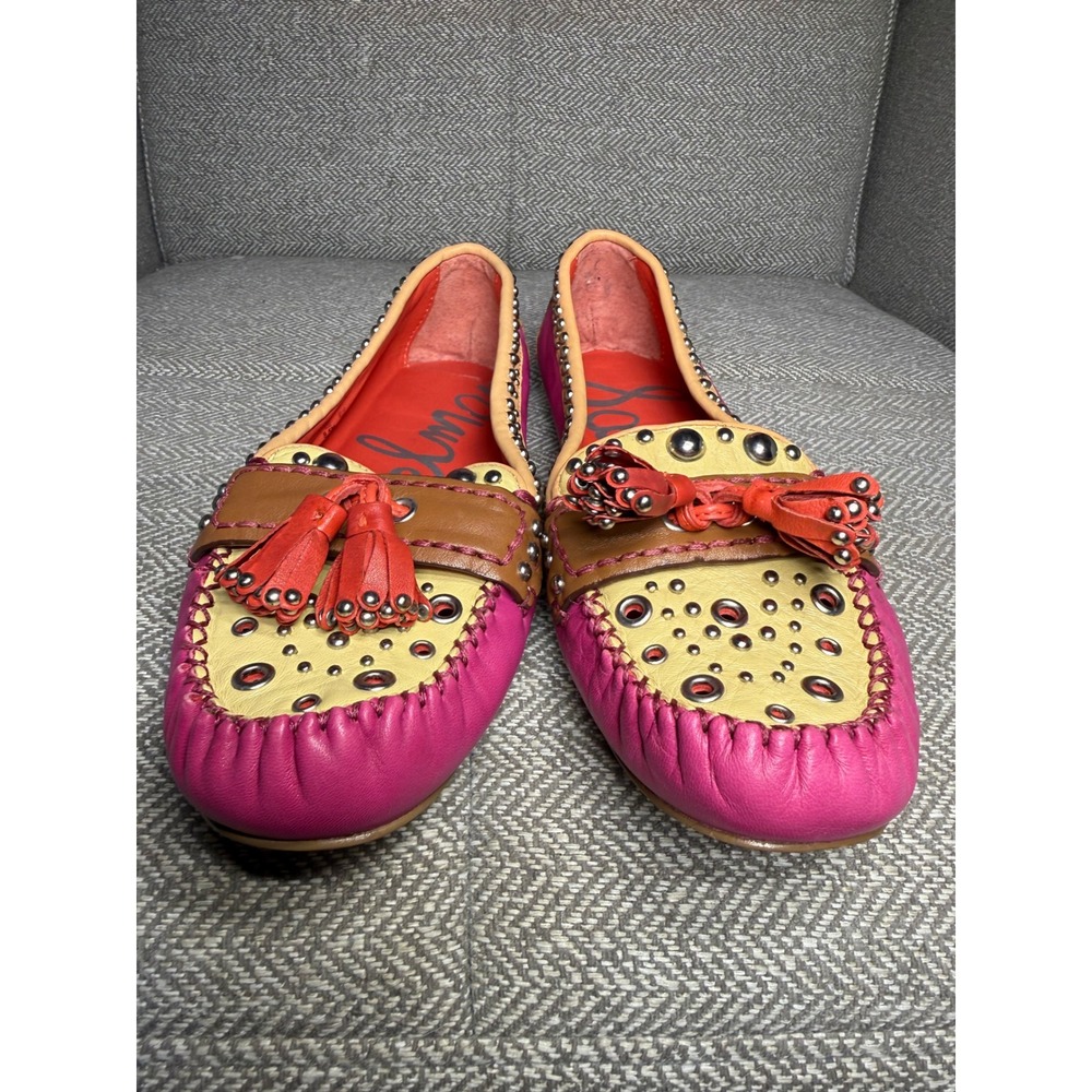 Sam Edelman Aurora Pink Tan Studded Leather Tassel‎ Loafers Moccasins Flats 8.5M - Picture 7 of 14